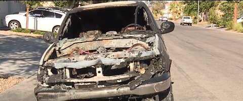 Vehicles and trash cans set on fire in Las Vegas neighborhood