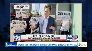 An axe-wielding maniac smashes up a New York City McDonalds in a fit of rage. Gubernatorial candidate Lee Zeldin speaks outside the location of the incident.