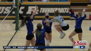 #1 Papio South Volleyball Wins at #2 Pius