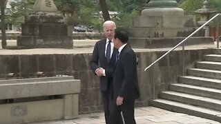 Biden, 80, stumbles while walking down steps of shrine as G7 leaders wait on him...