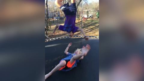 Trampoline Fail: A Boy Lands On A Girl After His Back Flip