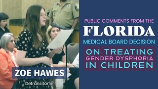 Florida Medical Board Decision on Trans Care - Public Comments: Zoe Hawes (Detranstioner)