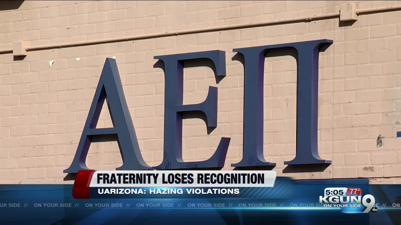 UArizona withdraws recognition of fraternity due to hazing violations