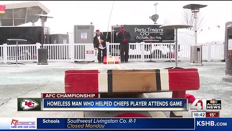 Homeless man who helped Chiefs player stuck in snow attends AFC Championship game