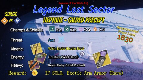 Destiny 2 Legend Lost Sector: Neptune - Gilded Precept on my Solar Warlock 12-16-23