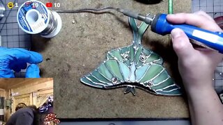 Stained glass soldering (and foiling) ~ Luna Moth Commission