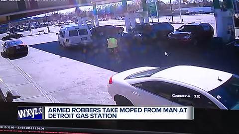 Police looking for men who stole moped from gas station in Detroit
