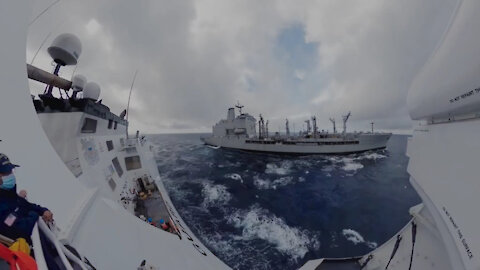 Coast Guard conducts fueling at sea operations with a Chilean oiler in the Pacific Ocean