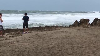 Waves rolling in on Hutchinson Island as Tropical Storm Isaias moves past South Florida