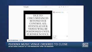 Phoenix music venue ordered to close