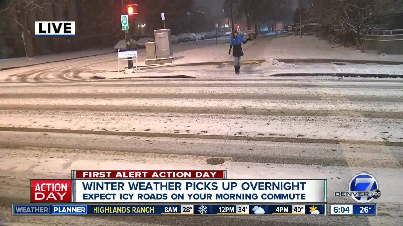Snowpacked roads across metro area as snow continues to fall at 6 a.m.