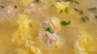 Dinner tonight is Chicken Meatball Eggdrop Soup