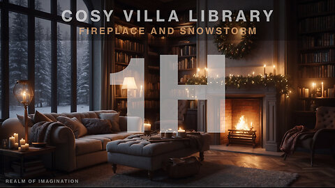 Cosy Library With Blizzard And Fireplace Ambience - Winter Vibes