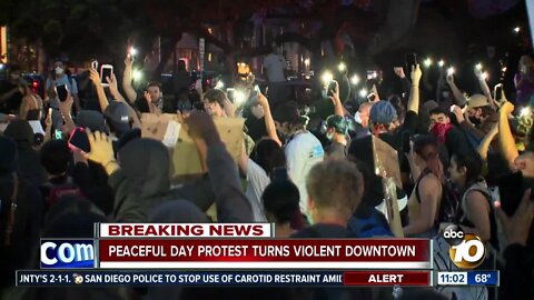 As protesters gather peacefully in Balboa Park, some unrest reported downtown