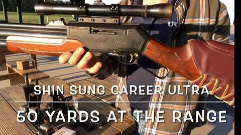 Shin Sung Career Ultra Lever action 357 PCP air rifle at the range, 50 yd shots with 4 pellets