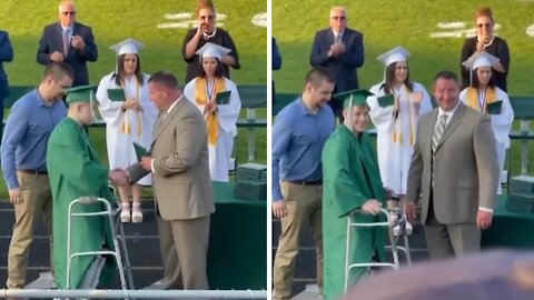 High school senior paralyzed during football game walks for his diploma