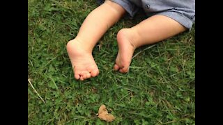 Un adorable bébé terrifié par une pelouse