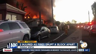 2 fires erupt a block apart in Chula Vista