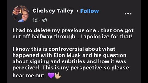 ASL/Captioned - Chelsey responses to Elon Musk