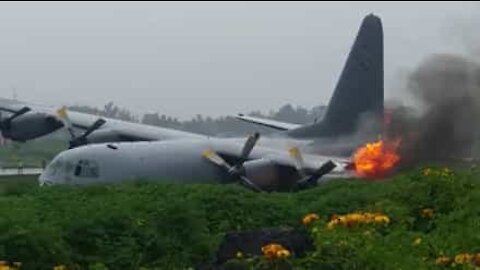 Plane catches fire after landing