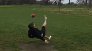 Footgolf game ends with hilarious fall