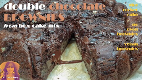 Double Chocolate Brownies from Box Cake Mix | Vegan Brownies | RICE COOKER CAKE