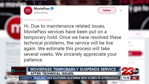 MoviePass suspends services due to "maintenance" issues