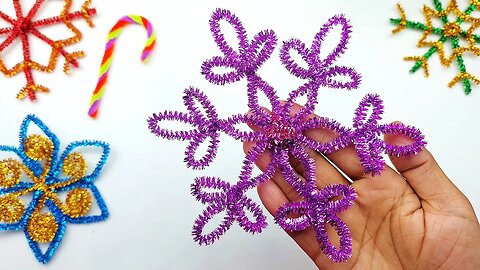 Pipe Cleaner Crafts | Chenille Wire Snowflake Making Crafts For Christmas Decoration