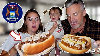 Brits Try [CONEY DOGS] For The First Time! *Flint VS Detroit*