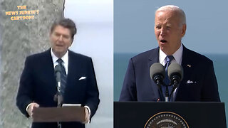 Well-known plagiarist Biden reads Ronald Reagan's speech almost word for word.