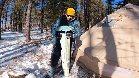 Hot Tent Camping in Snow with Wood Stove