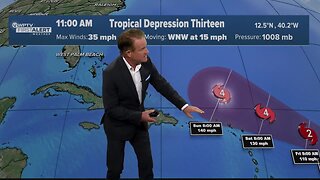 Tropical Depression 13 forecast to become Hurricane Lee