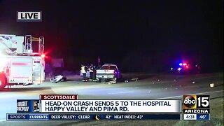 Head-on crashes sends 5 people to the hospital