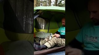 packing away the sleep system in the tent.