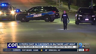 Six people shot in three incidents in Baltimore last night