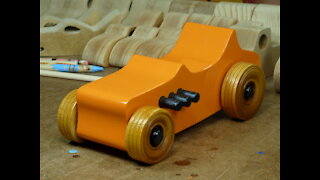Handmade Wood Toy Car Hot Rod Freaky Ford 1927 T-Bucket Orange & Black
