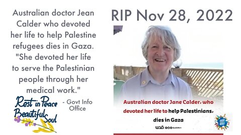 RIP Dr. Jean Calder, Humanitarian Gaza, Palestine