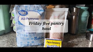 Friday five pantry haul Stock your pantry $5.00 at a time @Sassy Gal Prepping #groceryhaul
