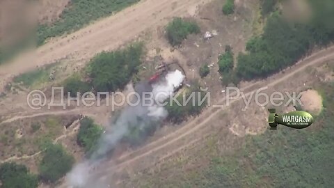 Russian 'Lancet' burns hidden 2S3 'Acacia' gun in Priozernoe