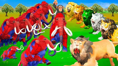 10 Zombie Mammoths vs10 Giant Lions Fight Baby Monkey Saved By Woolly Mammoth Elephant Animal Fights