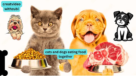 cats and dogs eating food together