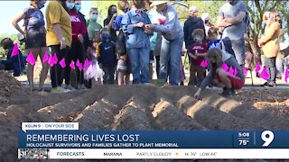 Community plants flowers in honor of Holocaust victims