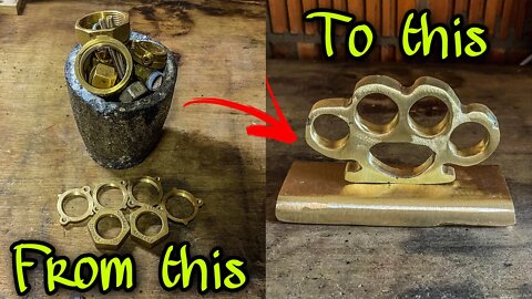 MAKING A BRASS KNUCKLE FROM SCRAP / SANDCASTING / #devilforge / #meltingbrass / #backyardmelting