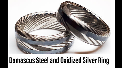 Damascus Steel Rings with Oxidised Sterling Silver Inlays