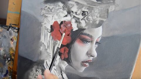 Oil Painting Time Lapse | Surreal Portrait Chinese Opera Landscape
