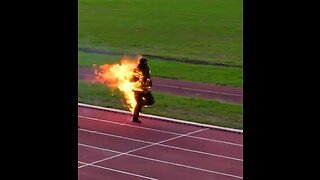 French Firefighter Sets A World Record Running While On Fire, No Oxygen
