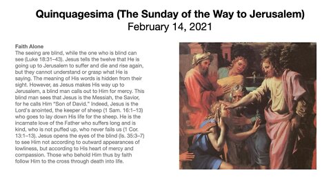 Quinquagesima (The Sunday of the Way to Jerusalem) - February 14, 2021