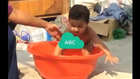 funny baby play and bath