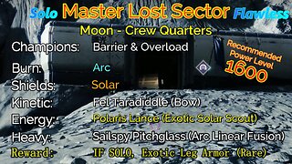 Destiny 2 Master Lost Sector: Moon - K1 Crew Quarters on my Warlock Solo-Flawless 11-12-22