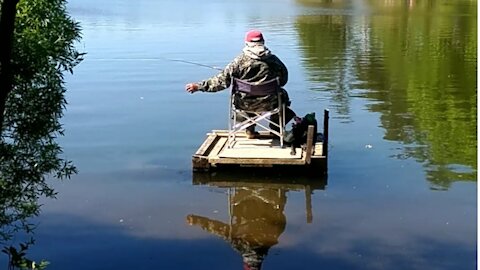 Fisherman on a raft. Fishing